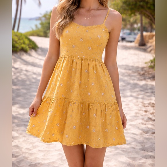 Aeropostale Dresses & Skirts - Aeropostale Yellow Daisy Floral Spaghetti Strap Mini Dress Cottage Babydoll Boho